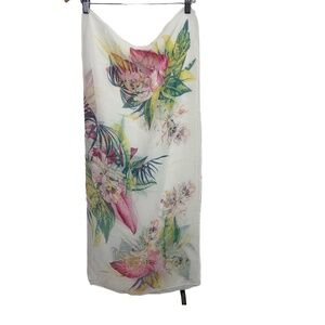Lauren Ralph Lauren Tropical Floral Print Chiffon‎ Sheer Scarf 37 x 34